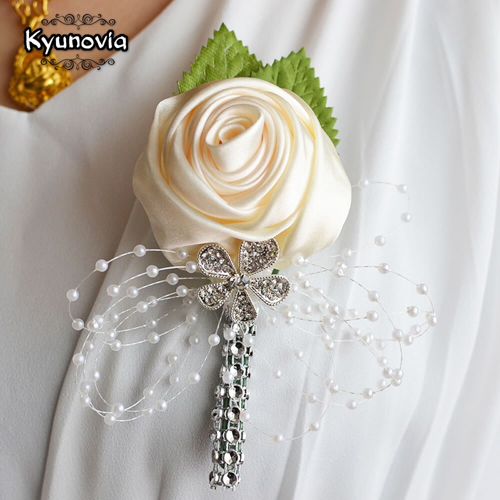 Kyunovia bröllop bal corsage konstgjord blomma brosch bröllop boutonniere brudgum brudtärna groomsmen blommor boutonniere  fe21