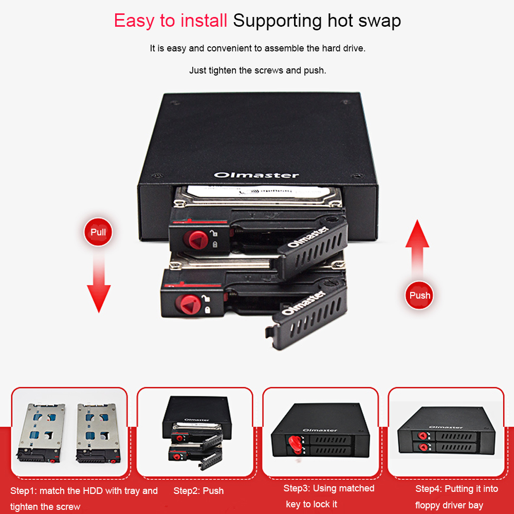 Full Metal 2 Bays Mobiele Rack Met Slot Led Indicator Ondersteuning Swap Voor 2.5 ''Sata Hdd/ ssd Past Pc 3.5 ''Floppy