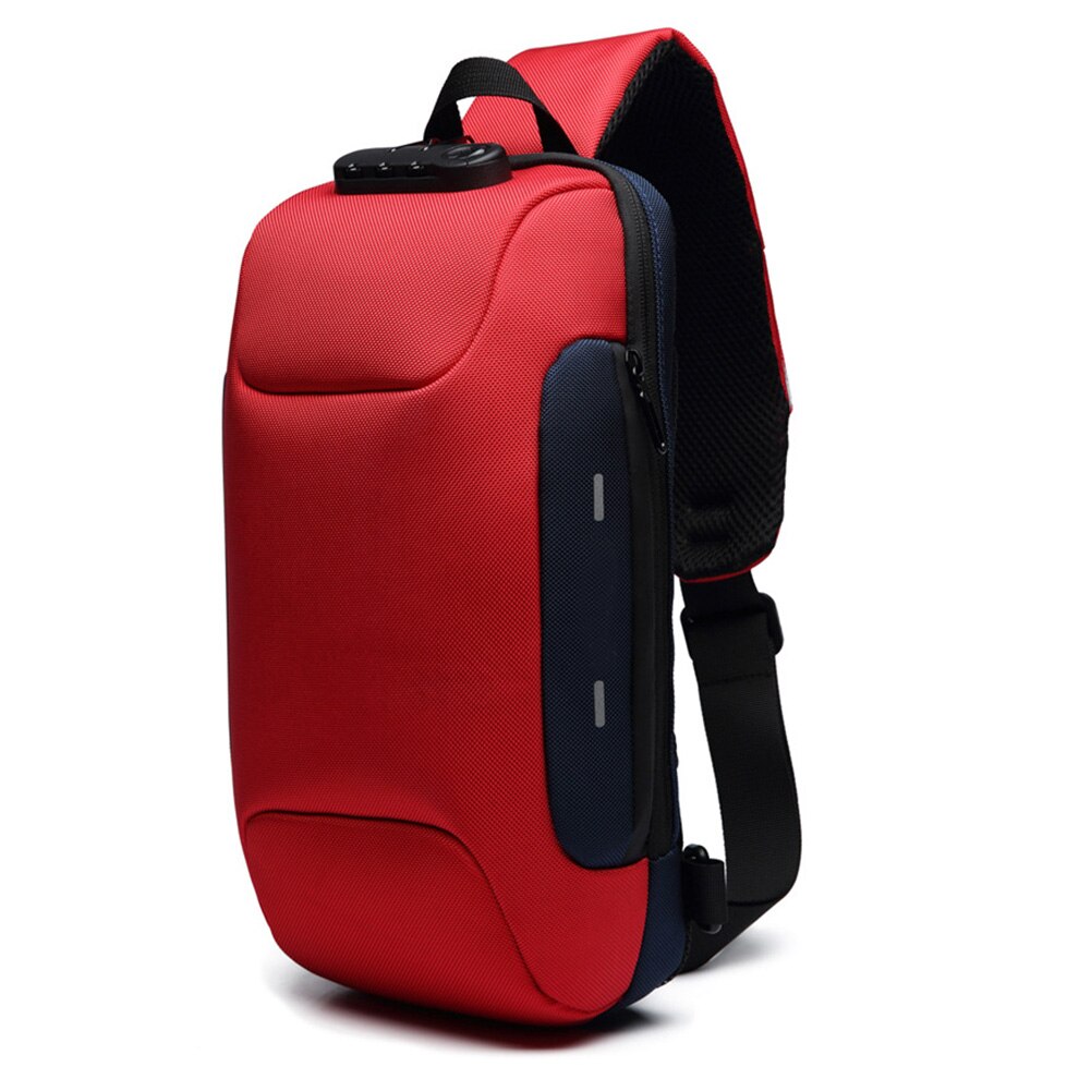 Anti Theft Sling Bag Shoulder Crossbody Waterproof Chest Bag with USB Charging Port Lightweight: Red