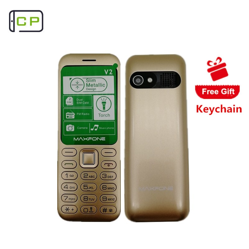 Maxfone V2 Original Push-button Cell Phone With 1.77 inch Screen Dual Sim Camera Bluethooth Big Torch FM Cheap Bar Mobile Phone