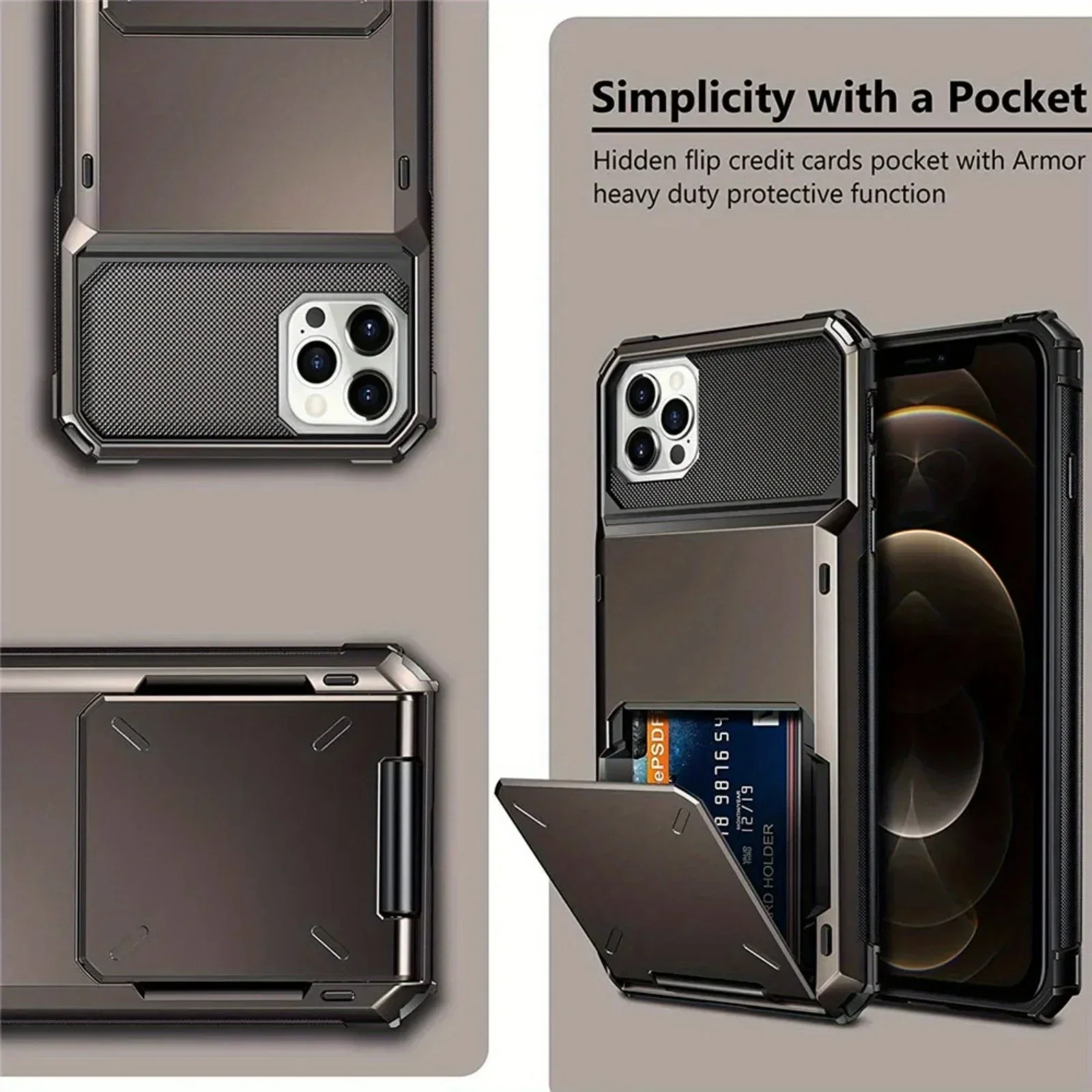 Wallet 5-Card Slot Credit Phone Case For iPhone 16 Pro Max 15 Plus 14 Pro 12 Pro SE Card Holder Cover Funda