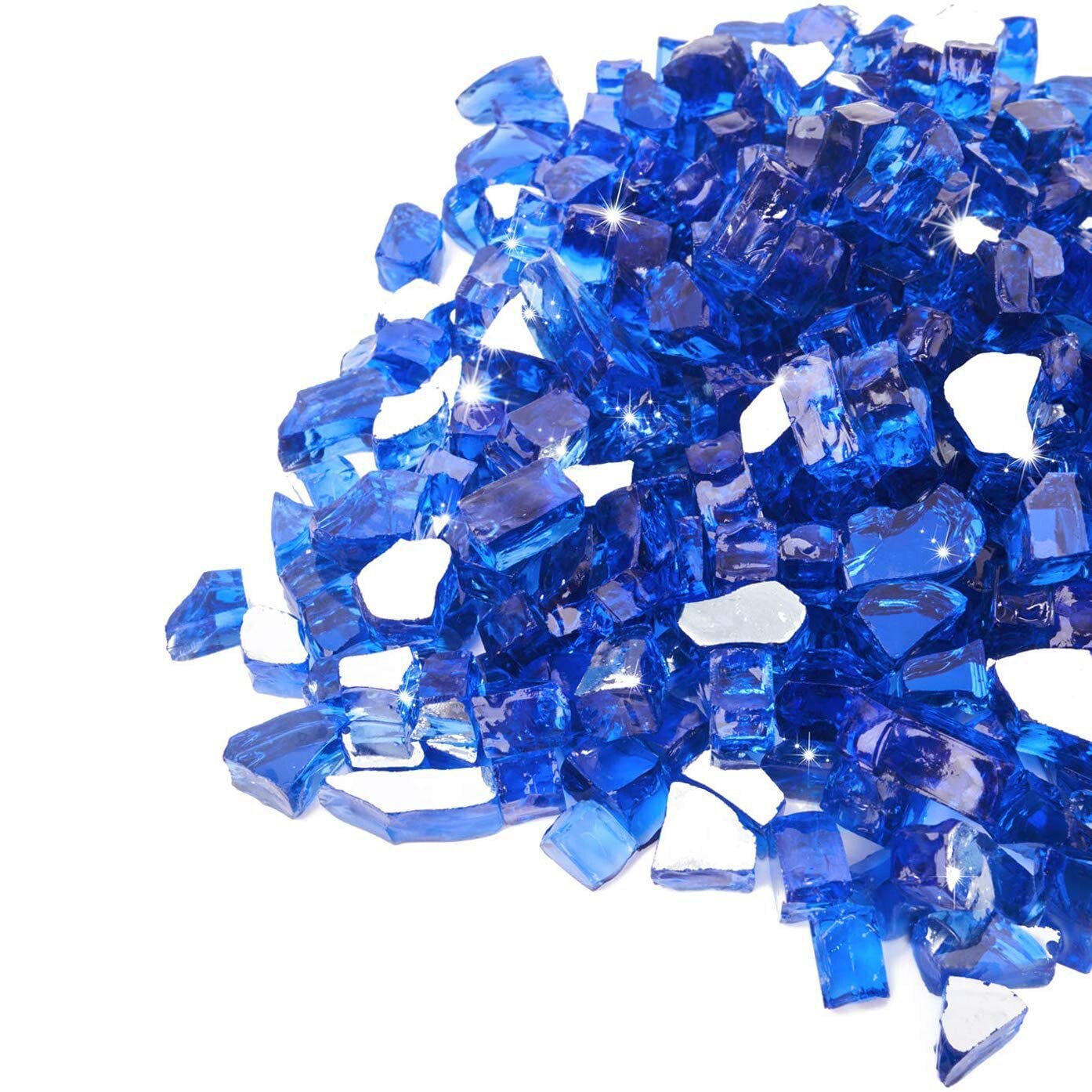 Fire Glass – 1/2 Inch and 1/4 Inch Reflective Tempered Fireglass with Fireplace Glass and Fire Pit Glass, Cobalt Blue Reflective