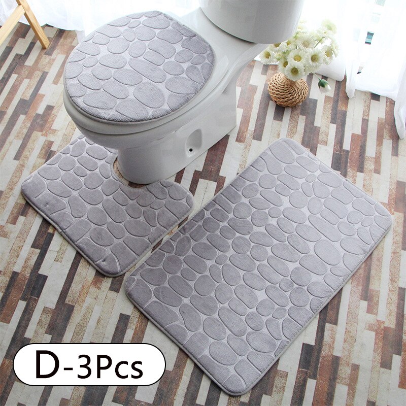 3PC Toilet Cover Seat Bathroom Accessories Set Rug Contour Mat Soft Toilet Lid Cover Plan Solid Color Bath Mats Home Decor: D