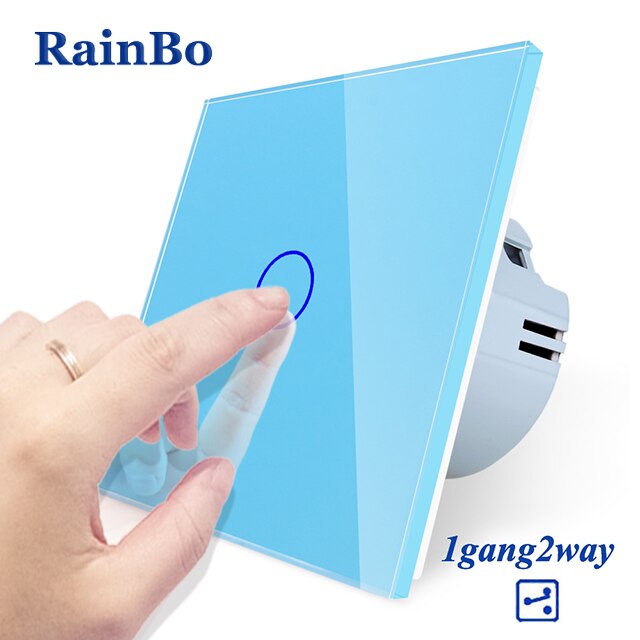 RainBo -Kristal Glas-Panel muur-schakelaar EU-Standaard 110 ~ 250V Touch-Schakelaar screen-Wall Light-Schakelaar 1gang-2way A1912CW/B: Blue