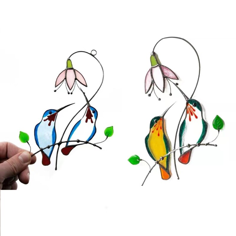 Vitrail en forme de colibri, belle fleur, ornements d&#39;extérieur, jardin Pastoral