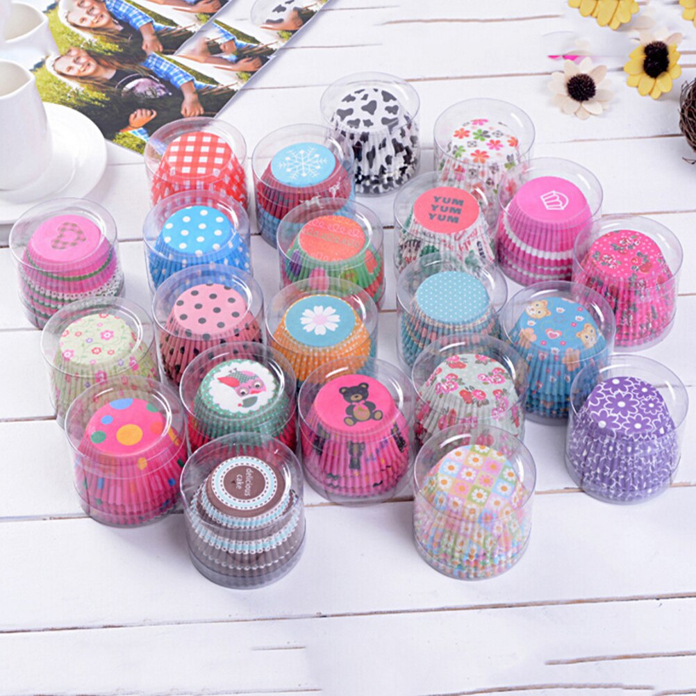 100Pcs Kleurendruk Vormpjes Papier Cups Cake Cupcake Liner Bakvorm Papier Cake Party Tray Cake Decorating Tool