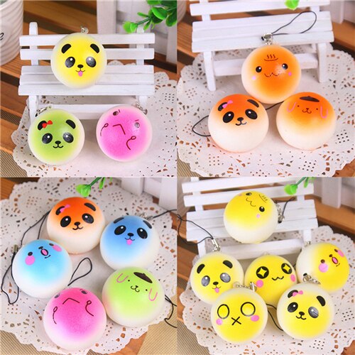 1Pcs 4Cm Zachte Trage Stijgende Buns Scented Telefoon Charmes Bandjes Squishy Kawaii Expression Broodje Gezicht Squishy Brood Panda