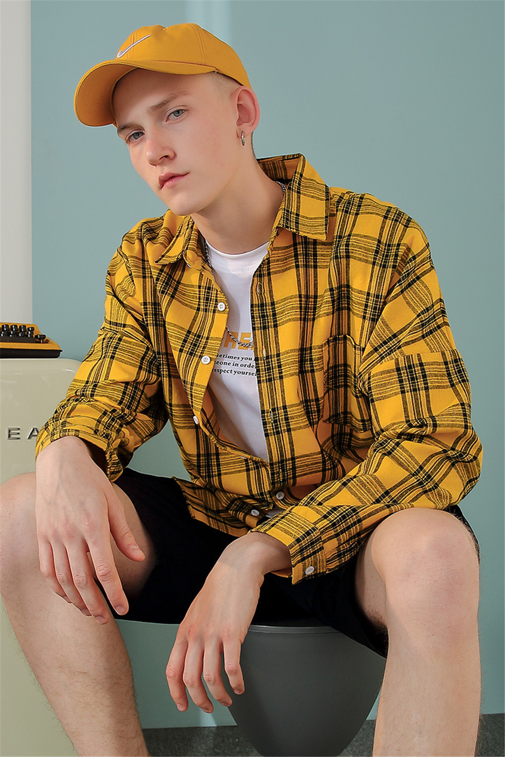 Raibaallu 100% Katoen Mannen Plaid Shirt Slim Fit Lente Herfst Mode Kleuren Mannelijke Toevallige Zachte Lange Mouwen Shirts Mannen blouse