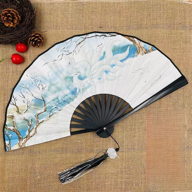 Éventail pliant de style chinois, tissu de danse classique, impression de dragon animal en plastique vintage, ventilateurs à main, accessoires photo, cosplay: jaune clair