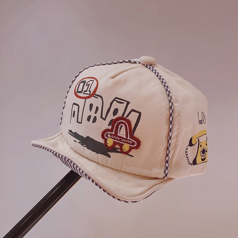 Kids Baseball Cap Cartoon Printed Children Girl Boy Beach Sun Hat Spring Summer Outdoor Toddler Snapback Cap: beige