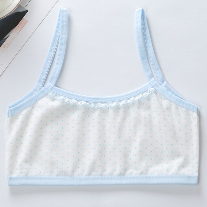 Puberty Girls Cotton Underwear Polka Dot Print Training Bra Lace Splice Bralette 24BE