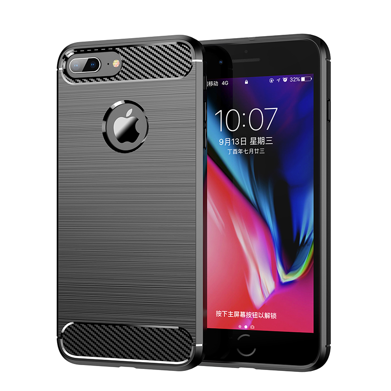 For iPhone 8 Plus Case For Apple iPhone 7 8 Plus Cover 5.5 Inch Carbon Fiber Shockproof Silicone Bumper For iPhone 8 7 Plus: Other / black
