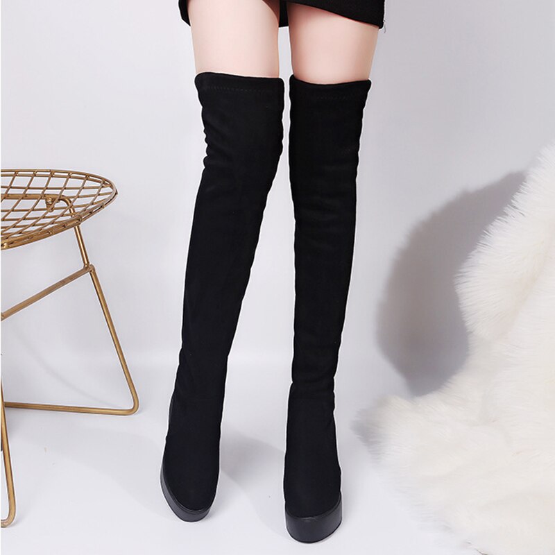 Winter Women High Boots Hidden Heel Woman Long Boot Warm Plush Thigh High Boots For Women Winter Platform Shoes