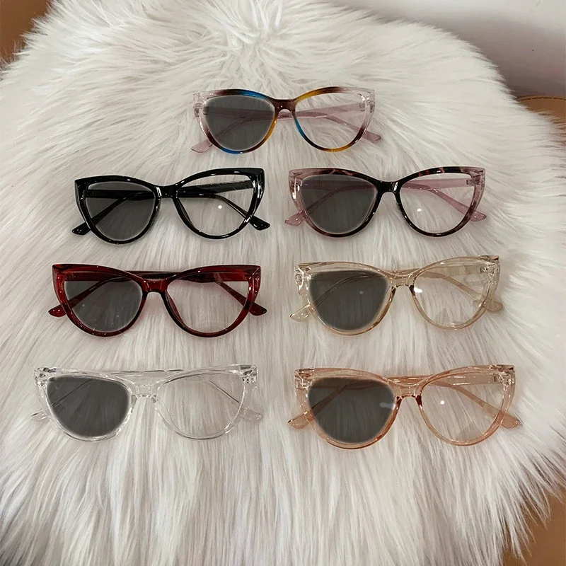 Gafas fotocromáticas para miopía con forma de ojo de gato para mujer, anteojos fotocromáticos a la , antiluz azul, para cerca de la vista, lentes Vintage, menos gafas a 4,0