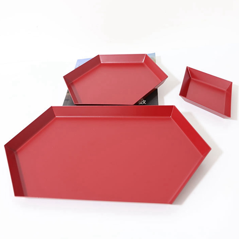 Year Red Polygonal Fruit Plate Combination Storage Tray Nordic Geometric Rhombus Metal Hexagon Jewelry Tray