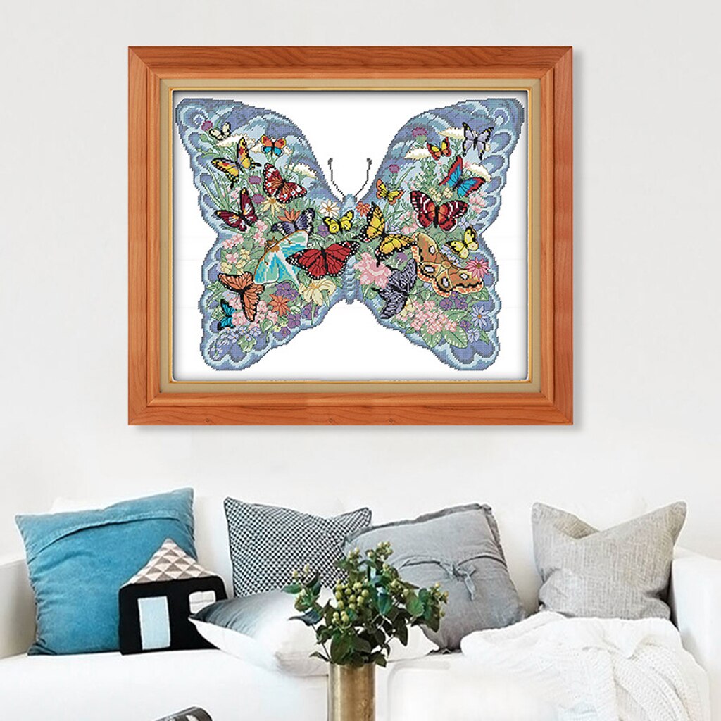 Butterfly Cross Stitch Stamped Kit Hand Embroidery Needlework Decor 11CT