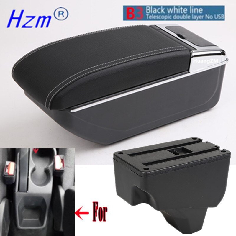 For Peugeot Armrest For Peugeot 208 Car Armrest box Retrofit parts Interior Storage box accessories USB LED: B style black line