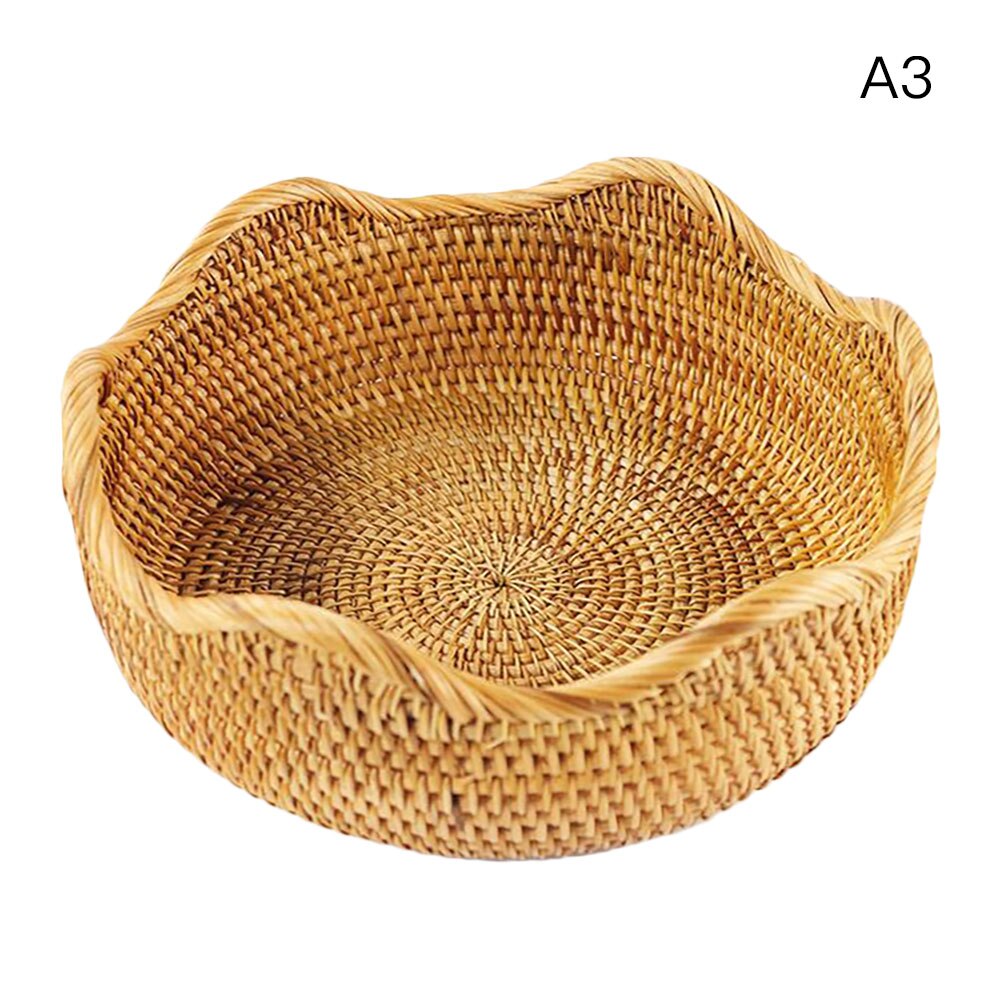 Handmade Fruit Candy Snack Wicker Organizer Willow Wicker Basket Weaving Storage Holder Dining Tray 26*11cm 23*9cm 20*7.5cm: Khaki