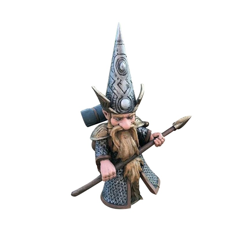 Gnome Knight in Full Armor Holding Sword Garden Gnome Warrior Garden, Outdoor Garden Statue: Gray