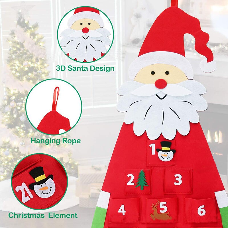 Felt Christmas Advent Calendar With Pockets Wall Hanging Santa Felt Advent Calendar 24 Days Countdown Calendar For Home Decor