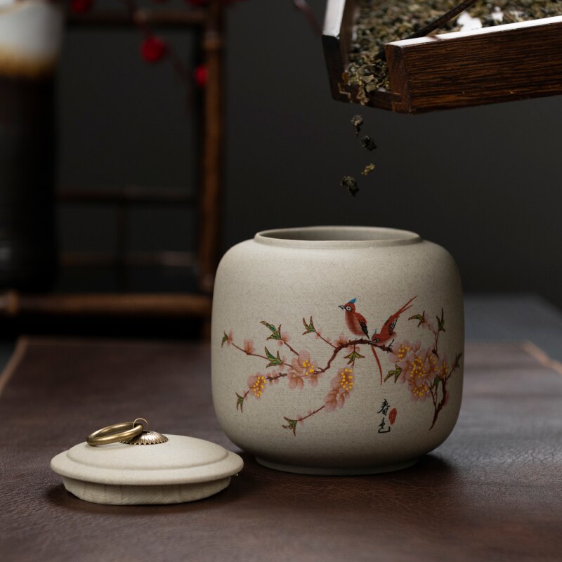 Retro Ceramic Tea Canister Rough Pottery Craft Hermetic Tea Cans Living Room Desktop Teas Can with Lid Home Decoration