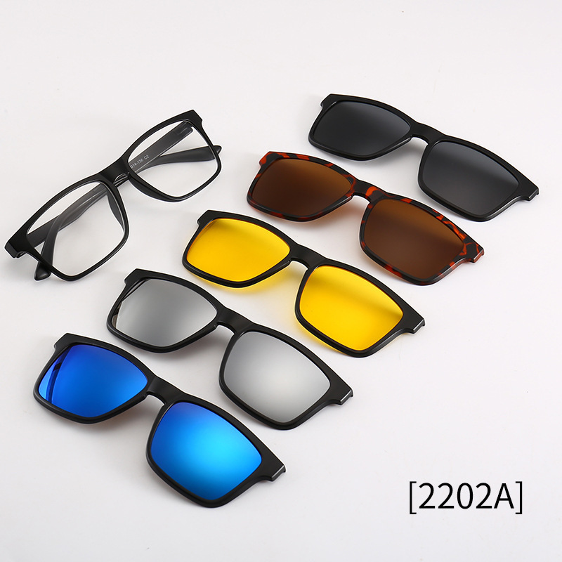 Lunettes de soleil magnétiques à Clip et monture de lunettes optiques 6 en 1, ensemble de lunettes polyvalentes polarisées ou à Vision nocturne pour femmes et hommes, 2202