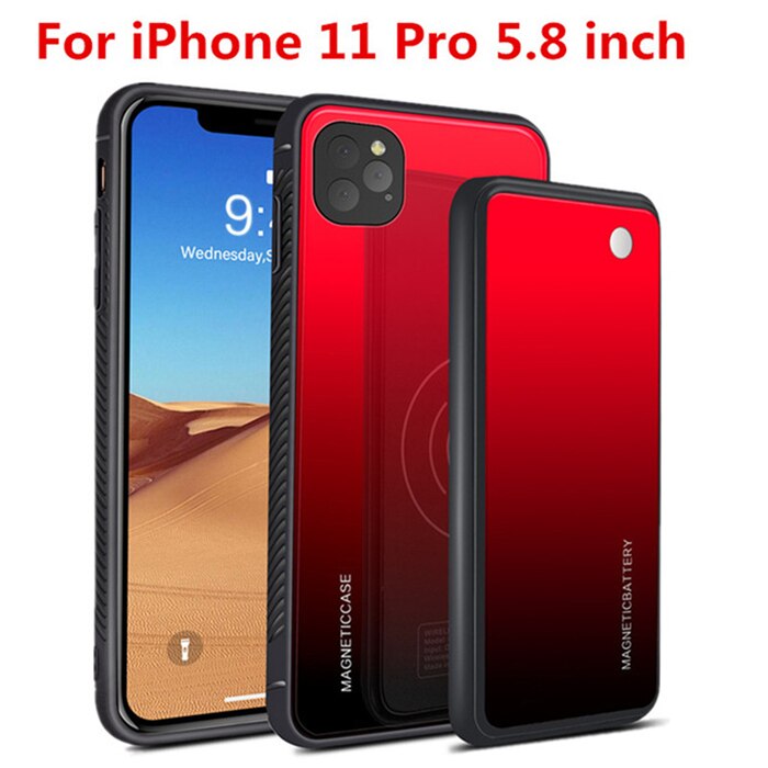 5000mAh Wireless Charging Magnetic Battery Cases For iPhone 11 Pro Max Backup Power Bank Charger Cover For iPhone 11 Power Case: Red for 11 Pro