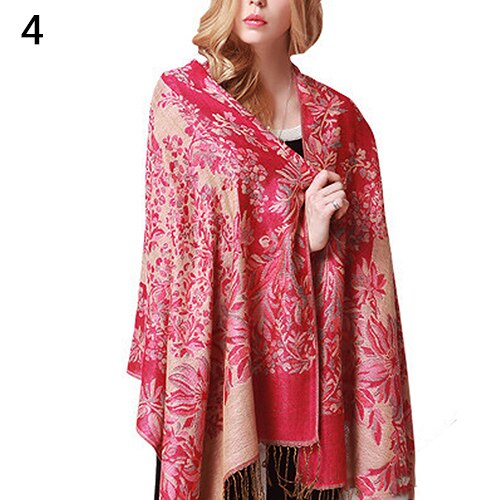 Kvinders retro etniske stil blomstermønster kvaster lang varm vinter forår rejse sjal pashmina tørklæde stor: Rød