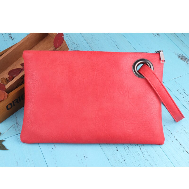 DAUNAVIA bag ladies women's clutch bag leather women envelope bag clutch evening bag female Clutches Handbag: Red