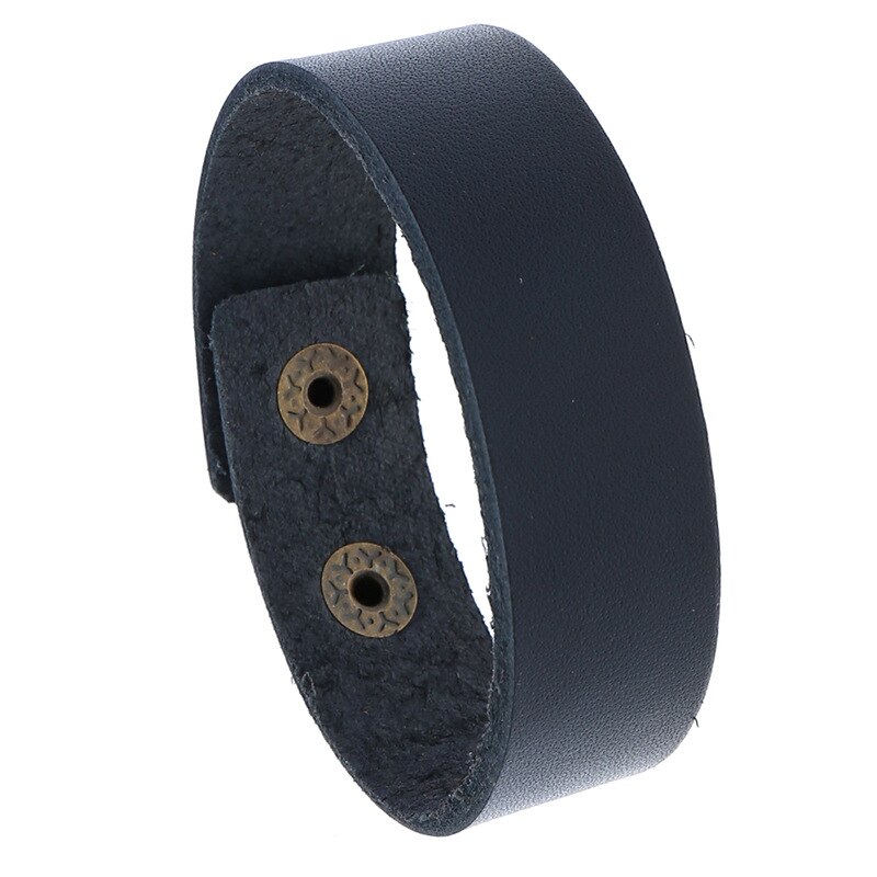 Retro Vintage Punk Stijl Mannen Armband Brede Leren Knop Sluiting Verstelbare Wrap Armbanden Voor Vrouwen Mannen Sieraden: Black