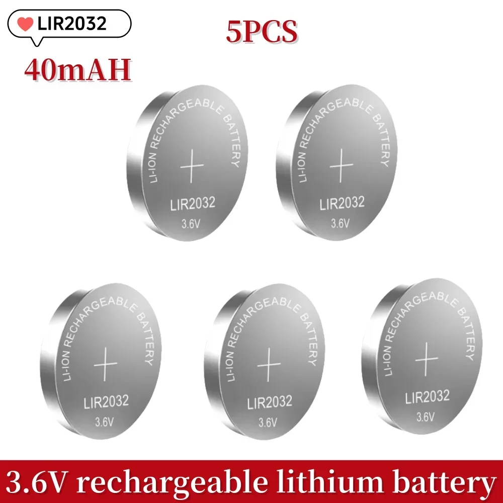 Bateria recarregável lir2032 3.6v 40mah (2-50 peças)-substituir cr2032 para relógios chave fobs brinquedos calculadoras sensores abridores de garagem: Preto