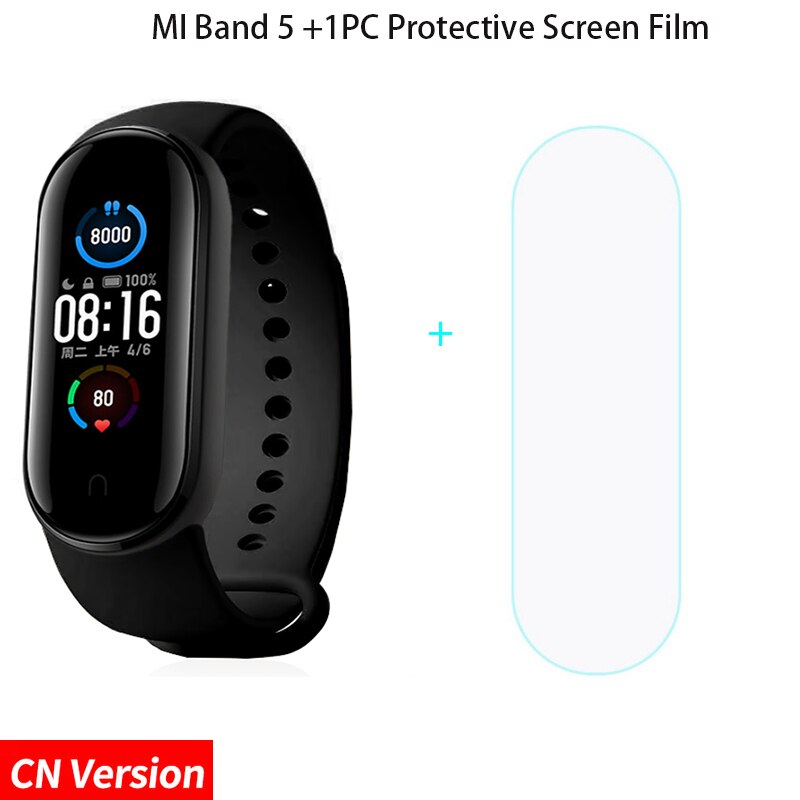 1.1" Original Xiaomi Mi Band 5 Smart Bracelet AMOLED Screen Miband 5 Smartband Fitness Traker Bluetooth Sport Smart Wristbands: add 1pc Film