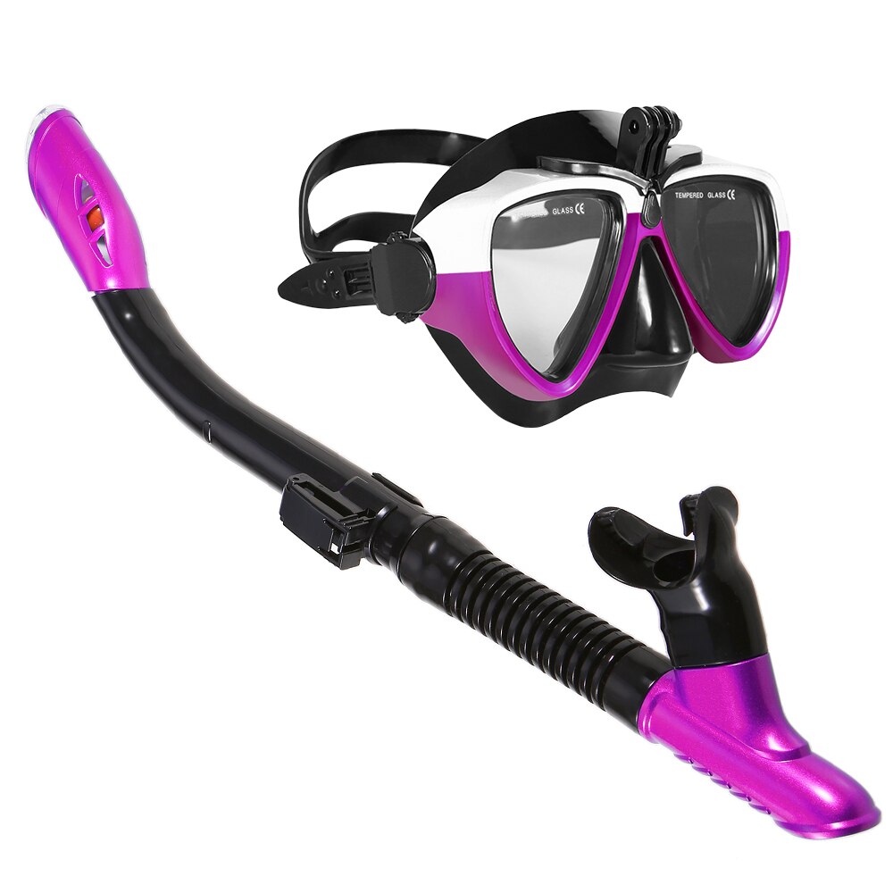 Professional Diving Mask & Snorkel Set - Anti-Fog Goggles - Silicone Swimming & Fishing Gear - Adult: Purple