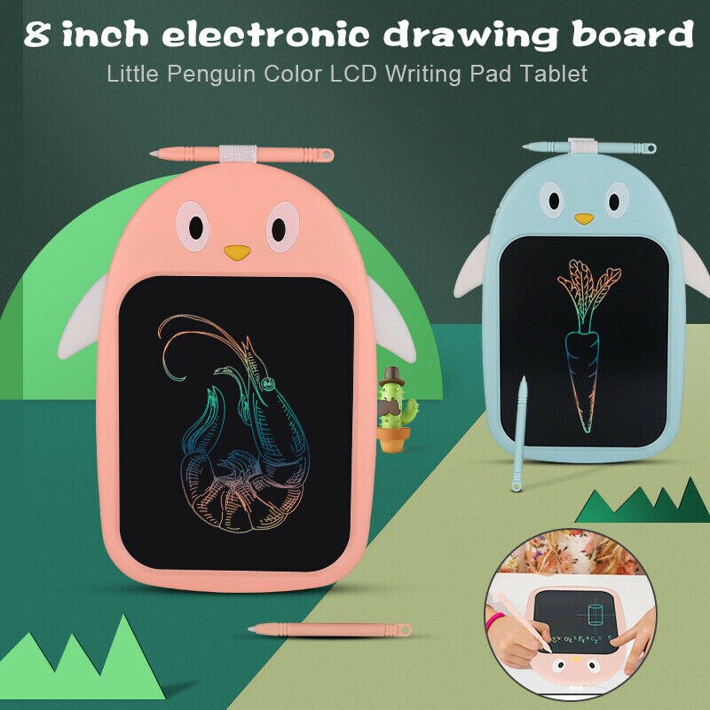 8 Inch Mini LCD Writing Color Board For Children Penguin Color LCD Digital Drawing Writing Graphic Tablet One-key Lock Screen