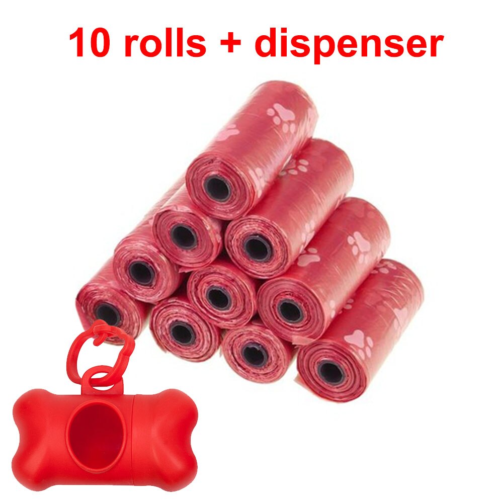 Bolsas biodegradables para caca de perro, rollos de recarga, bolsas de residuos para perros compostables con dispensador, bolsas de arena para mascotas, productos de limpieza para mascotas, 10 rollos: Rojo