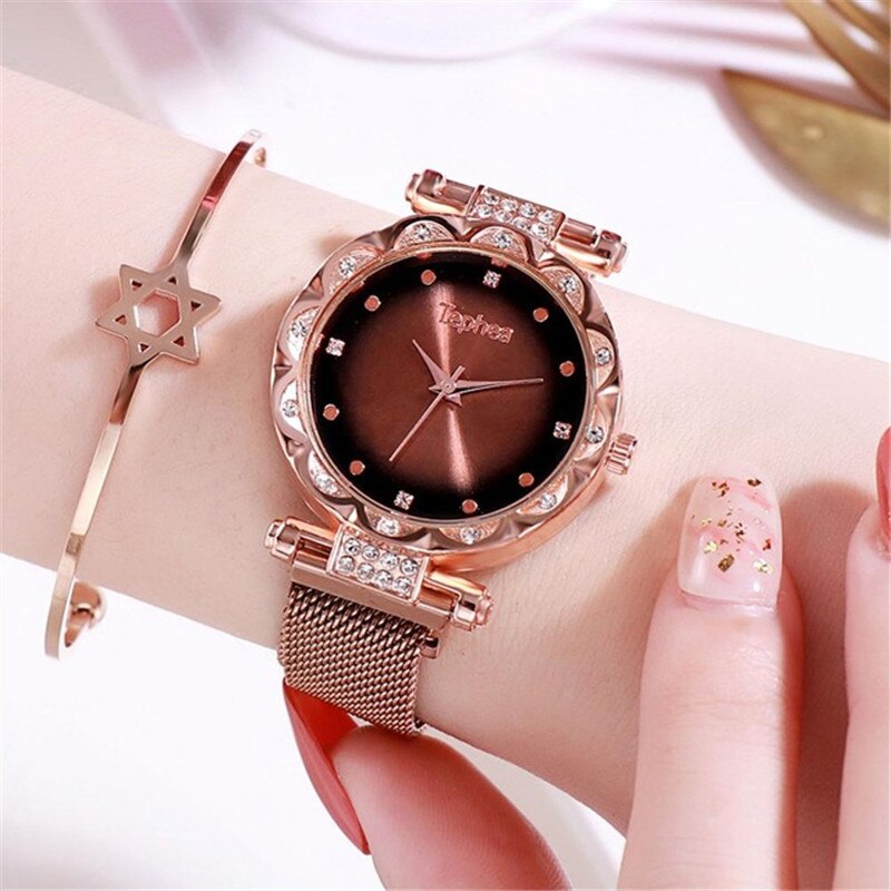 Rose Goud Luxe Vrouwen Horloges Dames Diamant Magnetische Armband Polshorloge Vrouwelijke Horloge Meisje Klok Uur Relogio Feminino