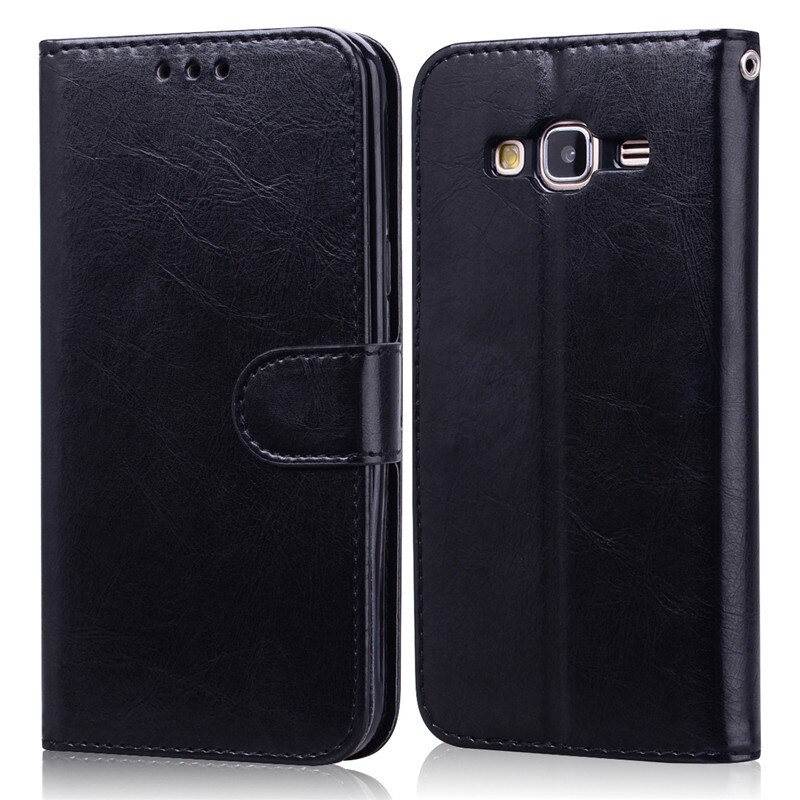 Leather Flip Case Voor Samsung Galaxy J3 Case J320F Luxe Portemonnee Case Voor Samsung J3 J 3 J310F volledige Cover Bumper Coque: Black