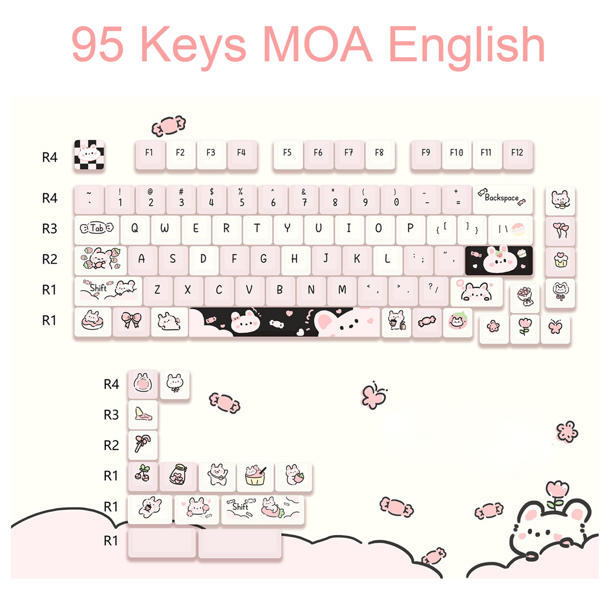 95 Keys artoon Cute Puppy Cat Kitty Keycaps GMK PBT Keycap MOA Profile Dye Sublimation For DIY Mechanical Keyboard Girls: Cyan