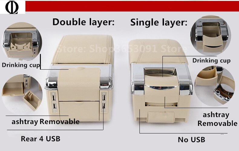 For ford Ka+ Plus armrest box USB Charging heighten Double layer central Store content cup holder ashtray accessories part
