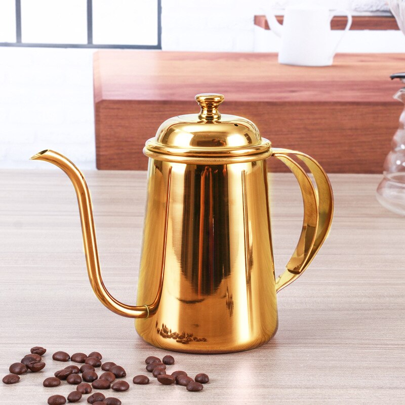 Roestvrij Staal Koffie Pot 650Ml Lange Mond Zwanenhals Uitloop Waterkokers Drip Pot Koffie Makers Werpers Theepot Koffiekan Voor Barista: Gold