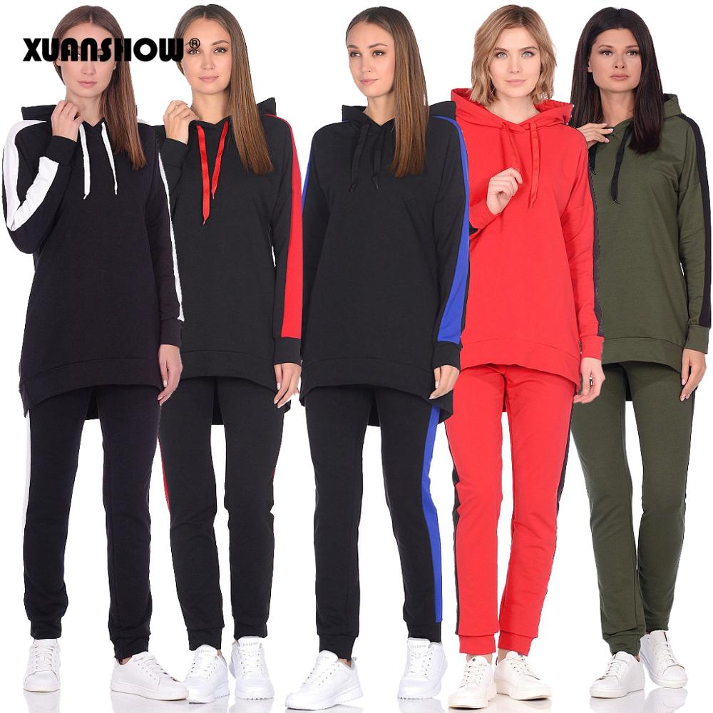 XUANSHOW Autumn Winter Female 2 Piece Set Tracksuit For Women Long Sleeve Long Hoodies+Pants Two Piece Set Outfit Women Suit