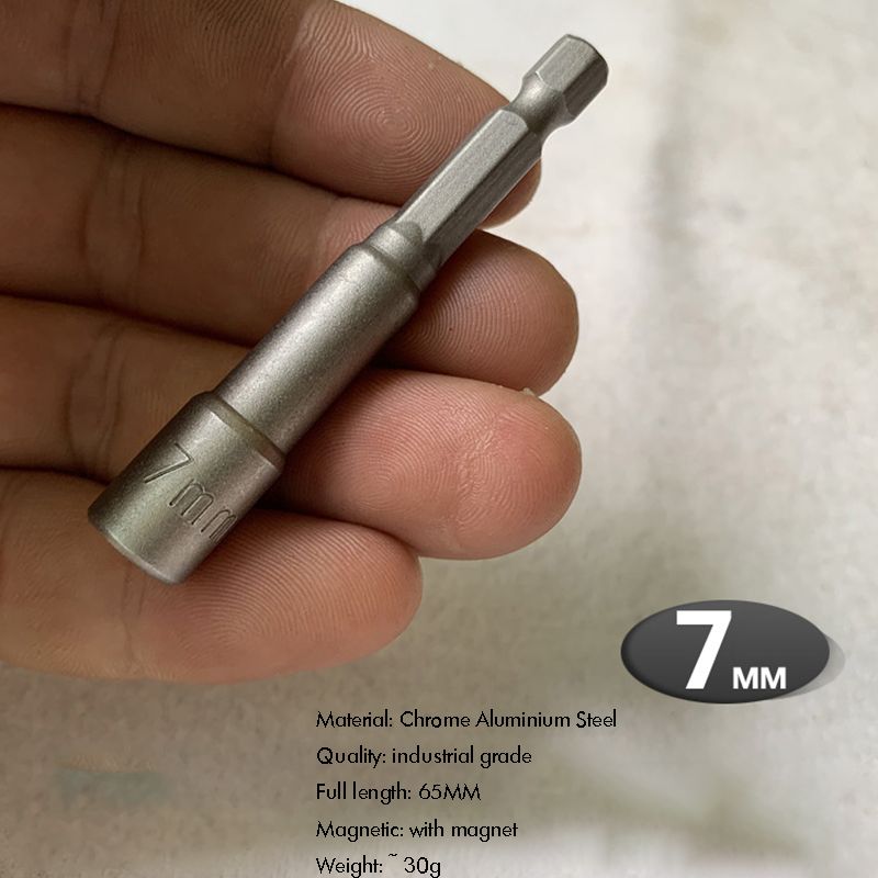 Hex Bit Socket with Magnetic, 7mm to 19mm, 65mm Long, Hexagon Socket Wrench Impact Resistant Socket for Hand /Electric Drill