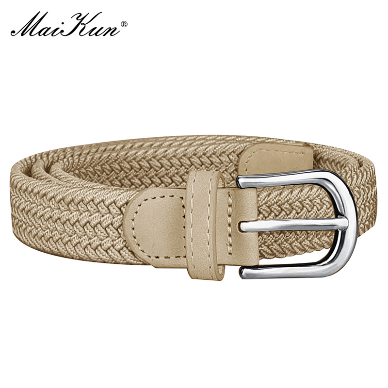 MaiKun Canvas Braided Belts for Women Adjustable Big Size Metal Pin Buckle Elastic Waistband Casual Style