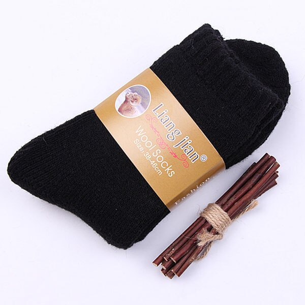 3 Pairs Men's Winter Socks Canada 30 Degrees Below Zero Resist Cold Wool Socks For Men Thicken Pile Socks Solid Color Warm Meias: E black