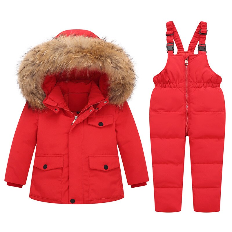 Kinderen Donsjack Pak Baby Jongens En Meisjes Overalls 1-5 Jaar Eendendons Waterdichte Jas Jas Kinderen + Bib Pant Snowsuit: Red / 110cm