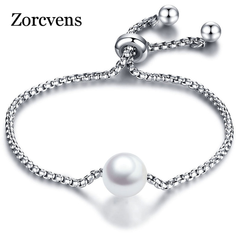 Zorcvens Zilver Kleur Rvs Pearl Charm Box Ketting Links Armbanden Armbanden Voor Vrouwen Sieraden Accessoires