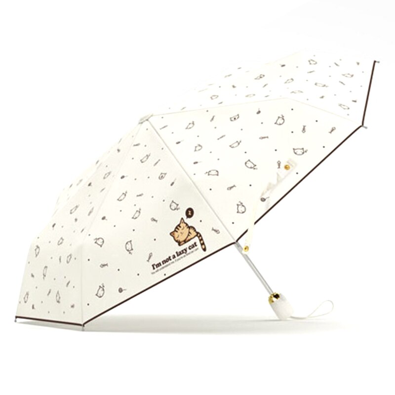 Olycat automatisk regn paraply folde parasoller med dejlige kat mønster vindtæt anti uv sort belægning paraply