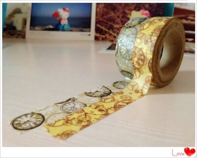 Beautirul 15mm*10m washi paper tape/Vintage clock and clock gear wheel masking japan washi tape