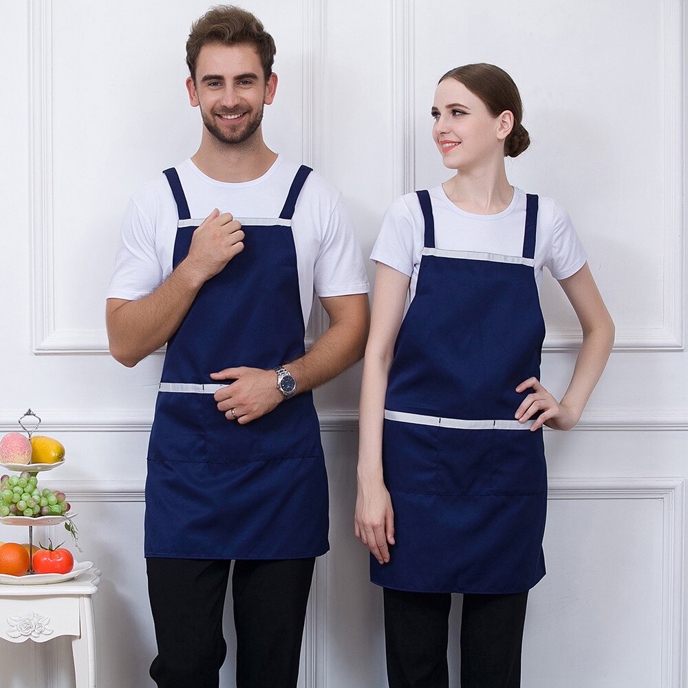Delantal de trabajo de cocina para el hogar, panadería, cafetería, restaurante, servicio de comida multibolsillo con tiras ajustables Unisex de