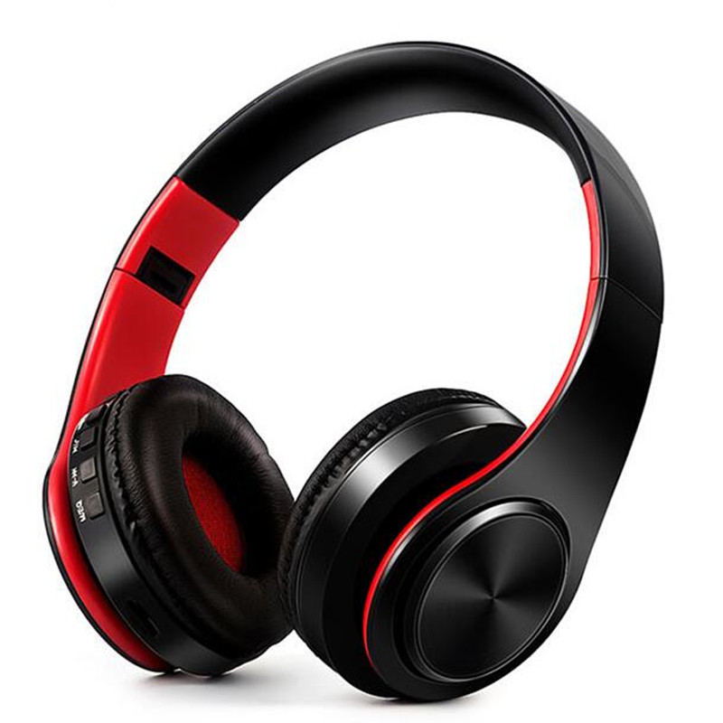 Upgraded 5.0 Bluetooth Earphone 10 Hours Working Stereo Wireless Headphones Foldable Handsfree Headset with MIC for Mobile Phone: V5.0 red black